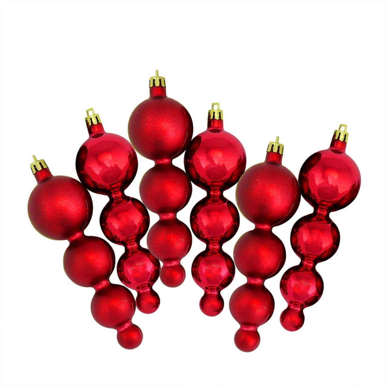 6ct Shiny & Matte 5.75" Finial Shatterproof Ornaments, Red Hot